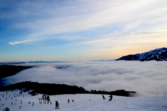 白馬岩岳スキー場から五竜方面の雲海をのぞむ